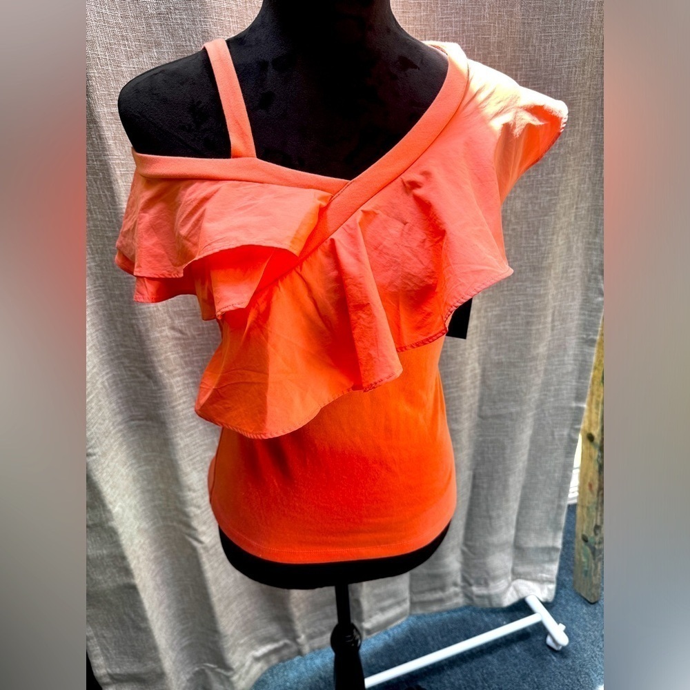 Habitual Kid Asymmetrical Ruffle Top One Shoulder Sleeveless Coral Girl's 14 NWT